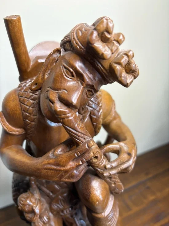 Vintage Folk Art Hand- Carved Wood Sculpture Depicting A Tribal Man - Picture 6 of 16